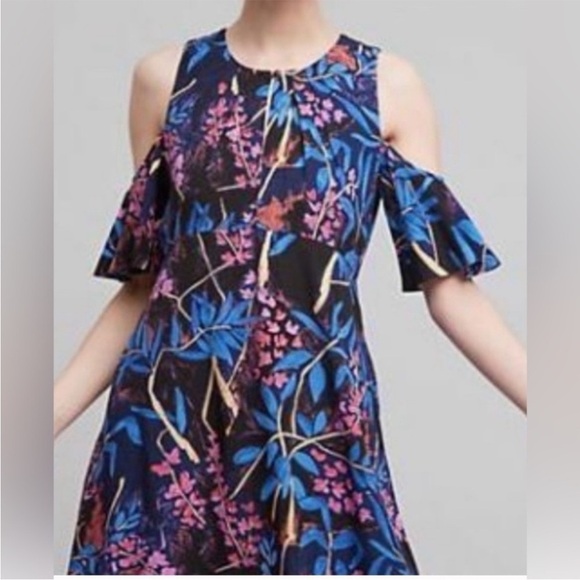 Anthropologie Maeve Elia Cold Shoulder Floral Dress Size 6 - Picture 2 of 10